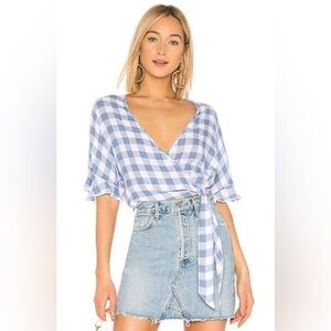 Rails Athena Gingham Wrap Top – Blue & White – Size L